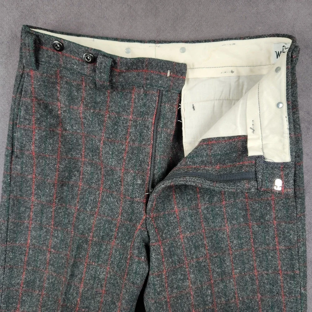 Vintage Woolrich Hunting Pants Mens 36 Gray Red Plaid Malone Heavy Wool USA Made - Picture 4 of 12